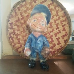 Vintage 1970s Ceramic Smiley Pets Boy Baseball Player Statue Figure 12"